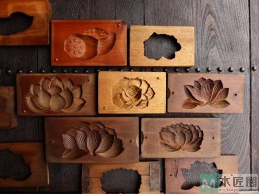 木头雕刻，制作糕点的木质手工雕刻模具