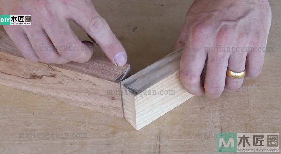 图解制作过程，榫卯结构之燕尾榫的110度板端边接方法