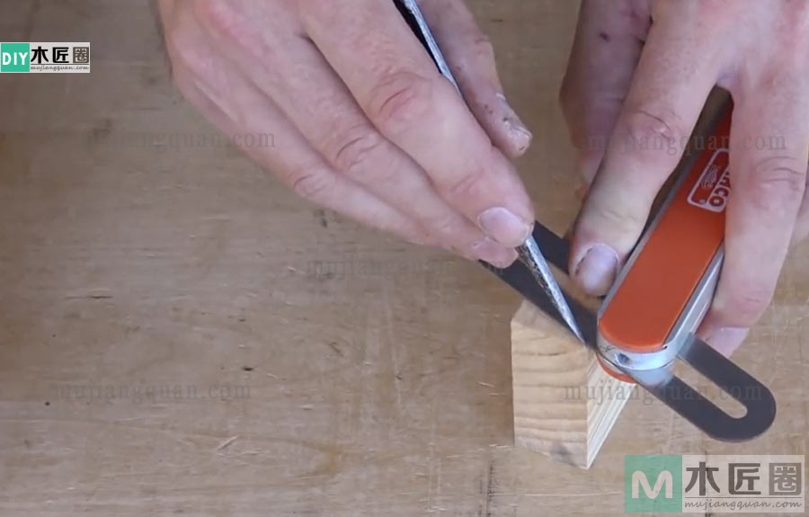 图解制作过程，榫卯结构之燕尾榫的110度板端边接方法