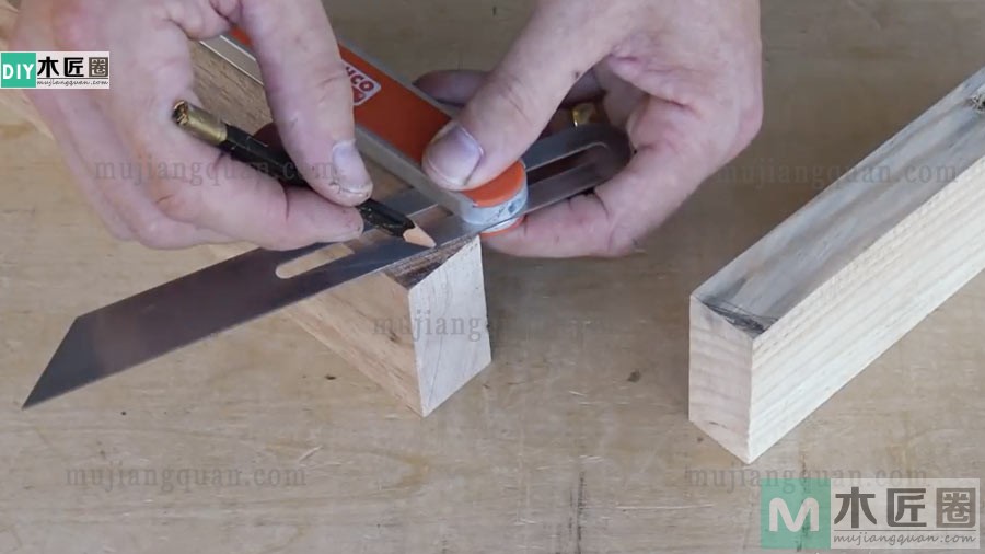 图解制作过程，榫卯结构之燕尾榫的110度板端边接方法