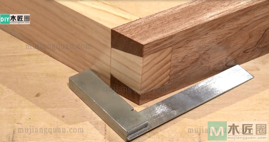 图解制作过程，榫卯结构之燕尾榫的110度板端边接方法