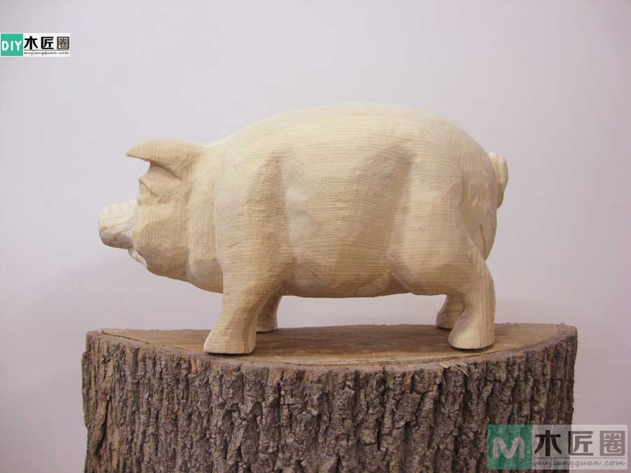 零基础木工diy，学雕刻小木猪储蓄罐的方法