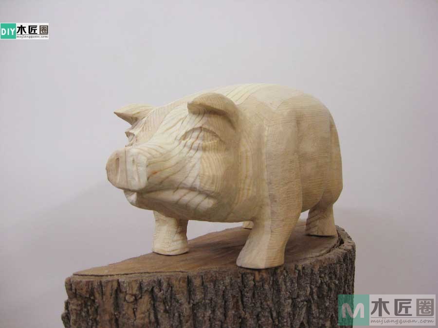 零基础木工diy，学雕刻小木猪储蓄罐的方法