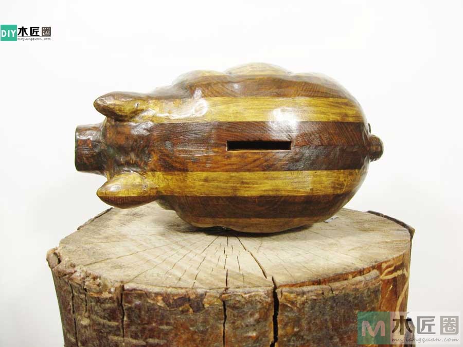 零基础木工diy，学雕刻小木猪储蓄罐的方法