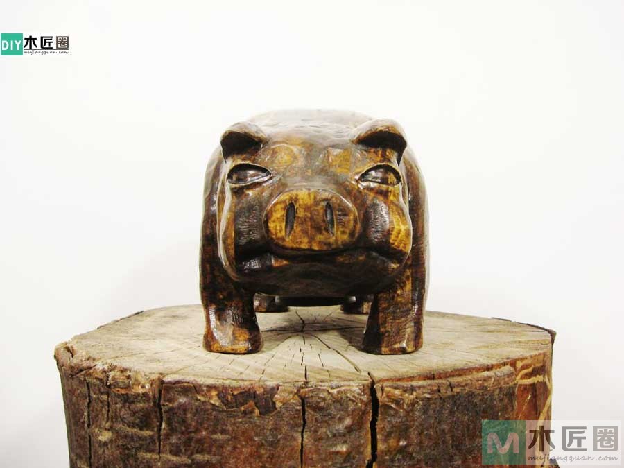零基础木工diy，学雕刻小木猪储蓄罐的方法