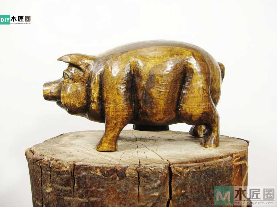 零基础木工diy，学雕刻小木猪储蓄罐的方法