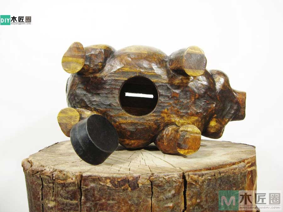 零基础木工diy，学雕刻小木猪储蓄罐的方法