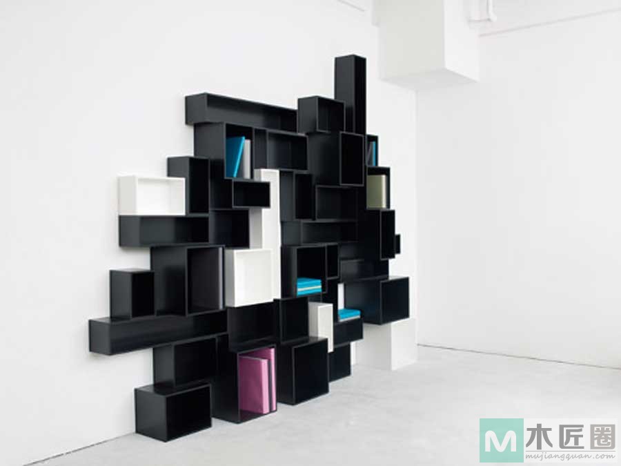 不规则的模块书架，把书摆放得更有艺术