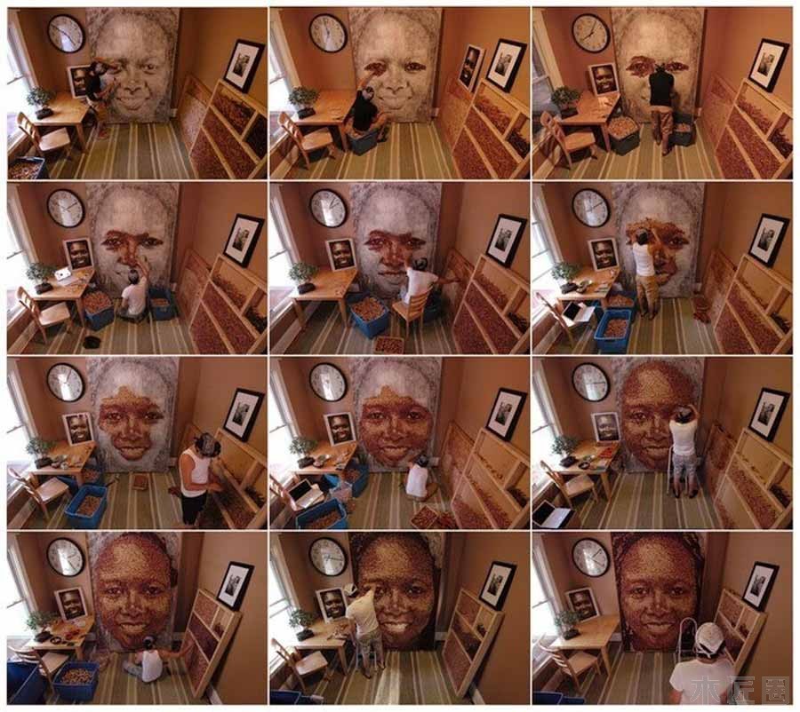 木工爱好者涨知识：用红酒瓶木塞子拼贴的瓶塞肖像