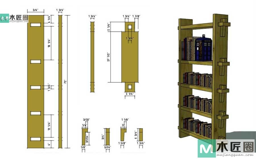 木工diy图解，自制简易原木榫卯书架
