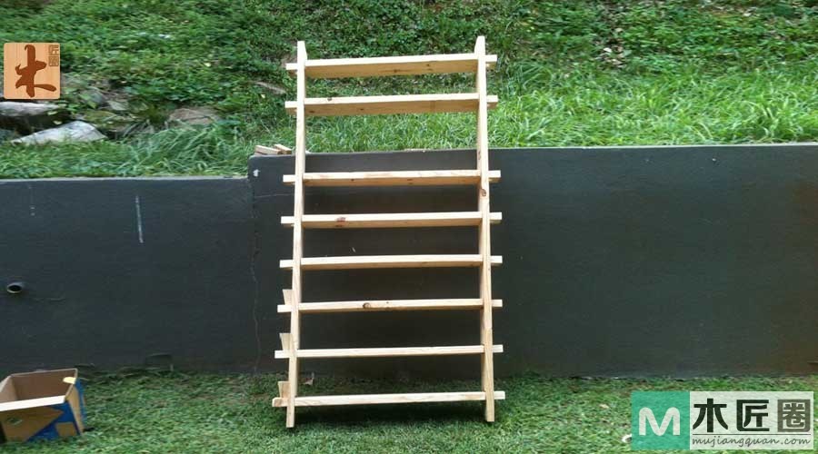 木工diy图解，自制简易原木榫卯书架