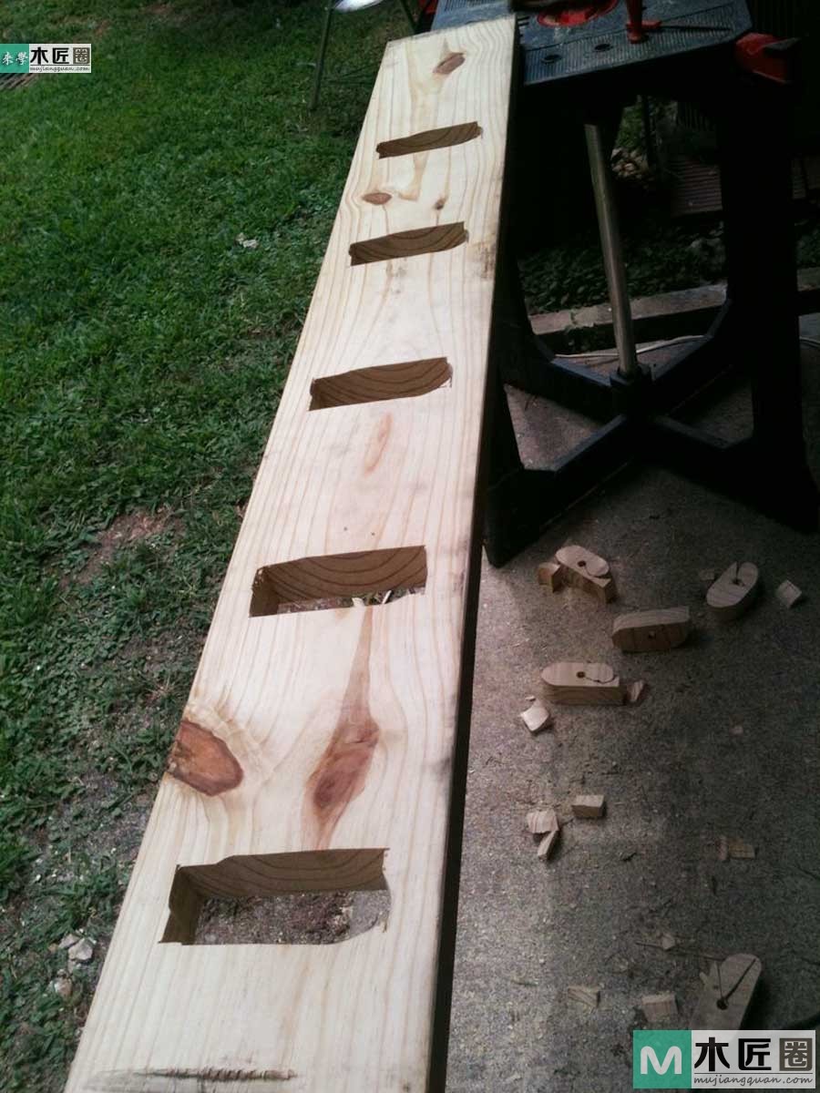 木工diy图解，自制简易原木榫卯书架