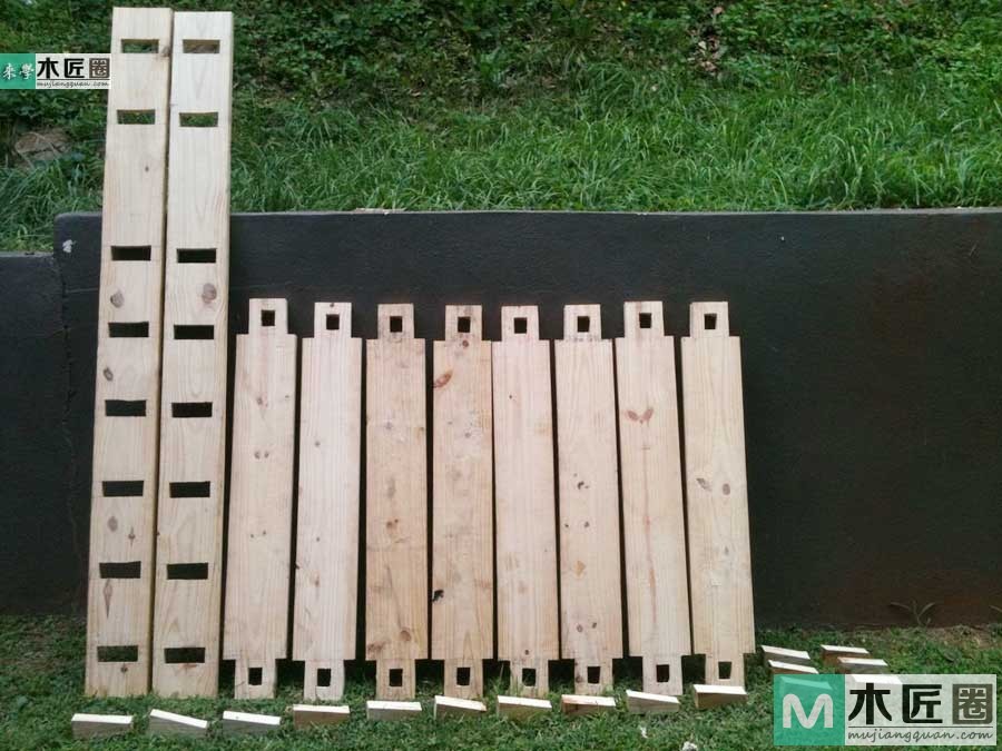 木工diy图解，自制简易原木榫卯书架