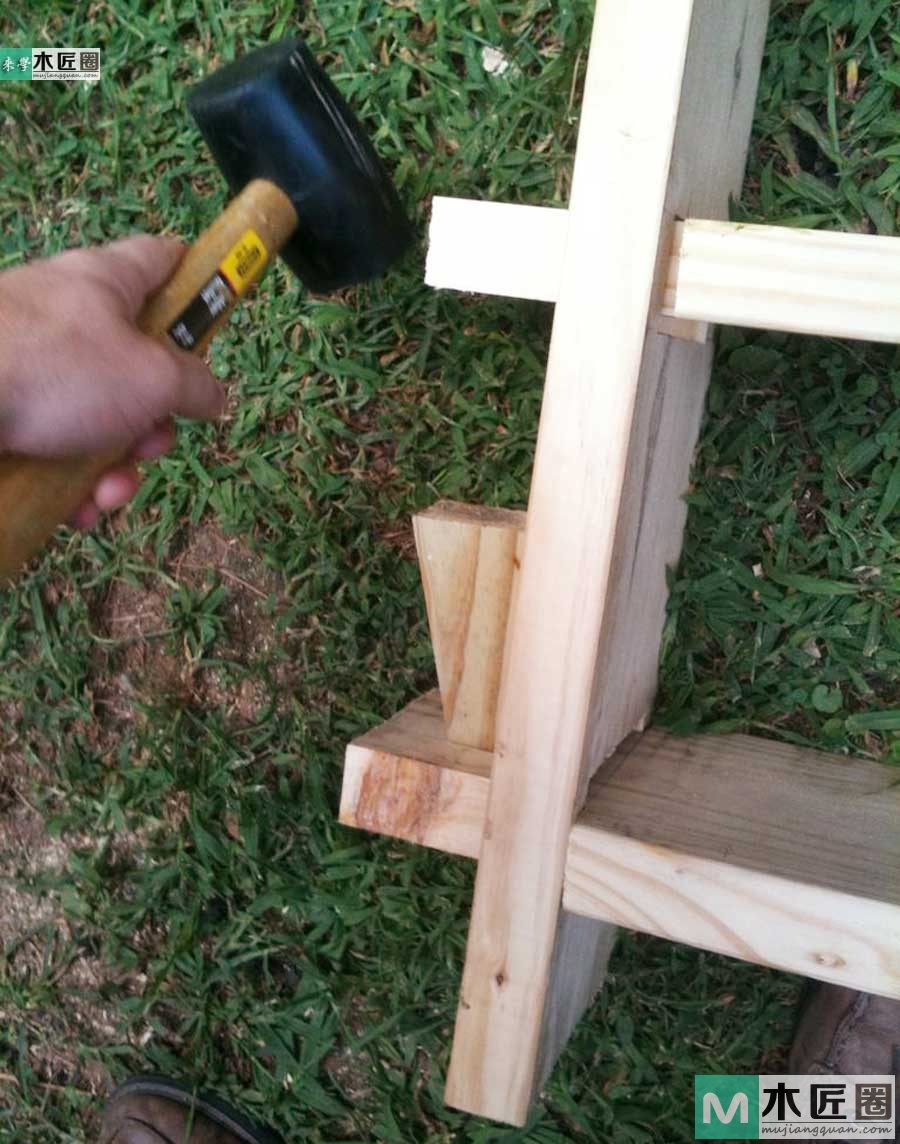 木工diy图解，自制简易原木榫卯书架