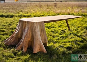 创意家具，极具设计感,由树墩打造的纯天然木桌